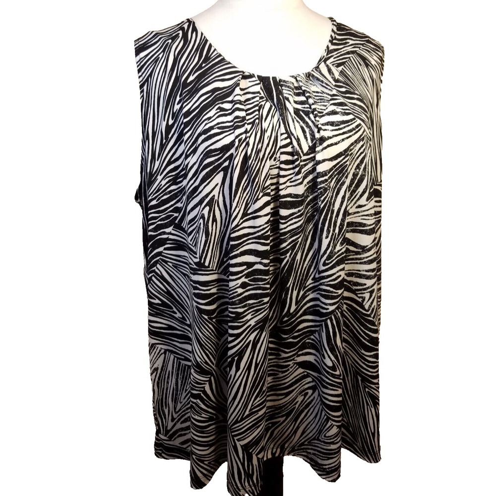 Catherines 18/20 Zebra Sleeveless Blouse Size 1X  Stretch Animal Print Tank Top